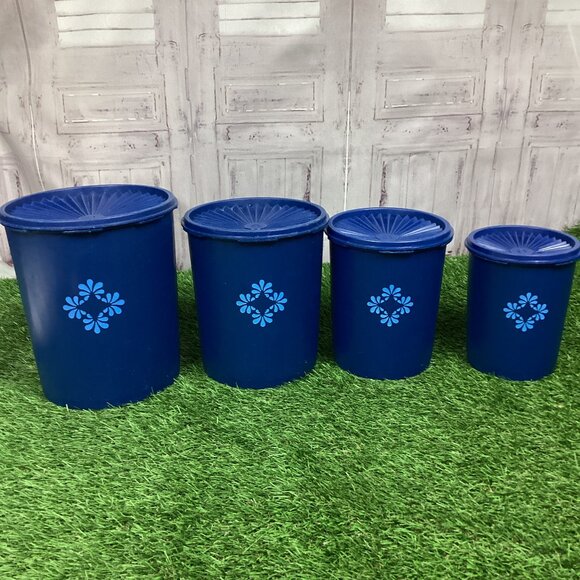 Vintage Tupperware Canister Containers Dark Blue With Lids (4) - Picture 1 of 16